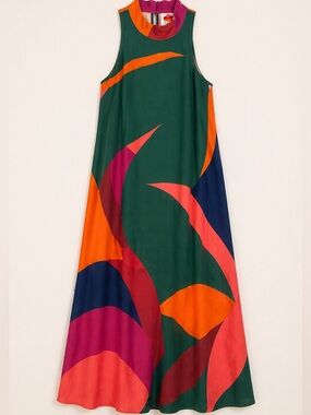 FARM Rio for Anthropologie Colorful Printed Halter Dress Size S Wedding Guest